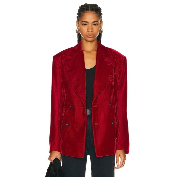 R13 Peak Lapel Ragged Blazer Red Velvet Size Medium NWT $1,295 - Picture 1 of 8